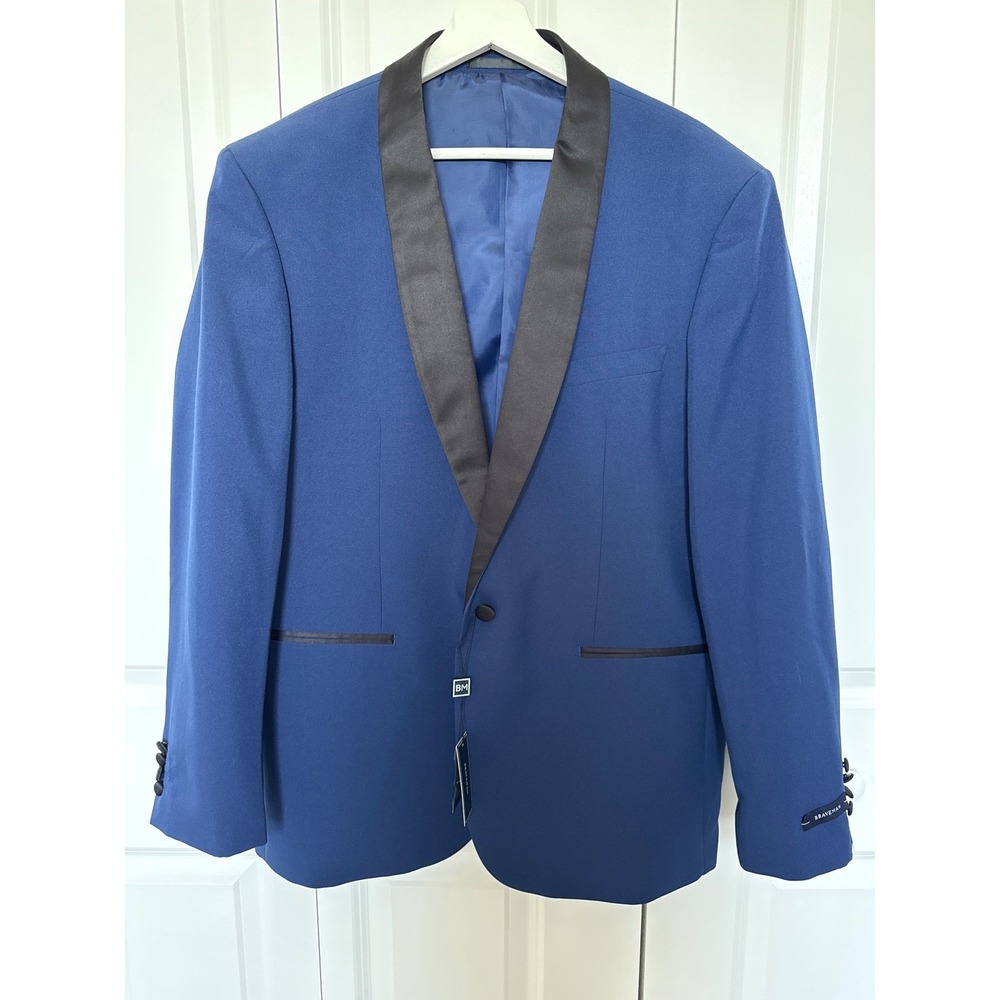 Braveman Mens Slim Fit Tuxedo Suit Indigo Blue Shawl Lapel 46R 40W PTX02 NEW